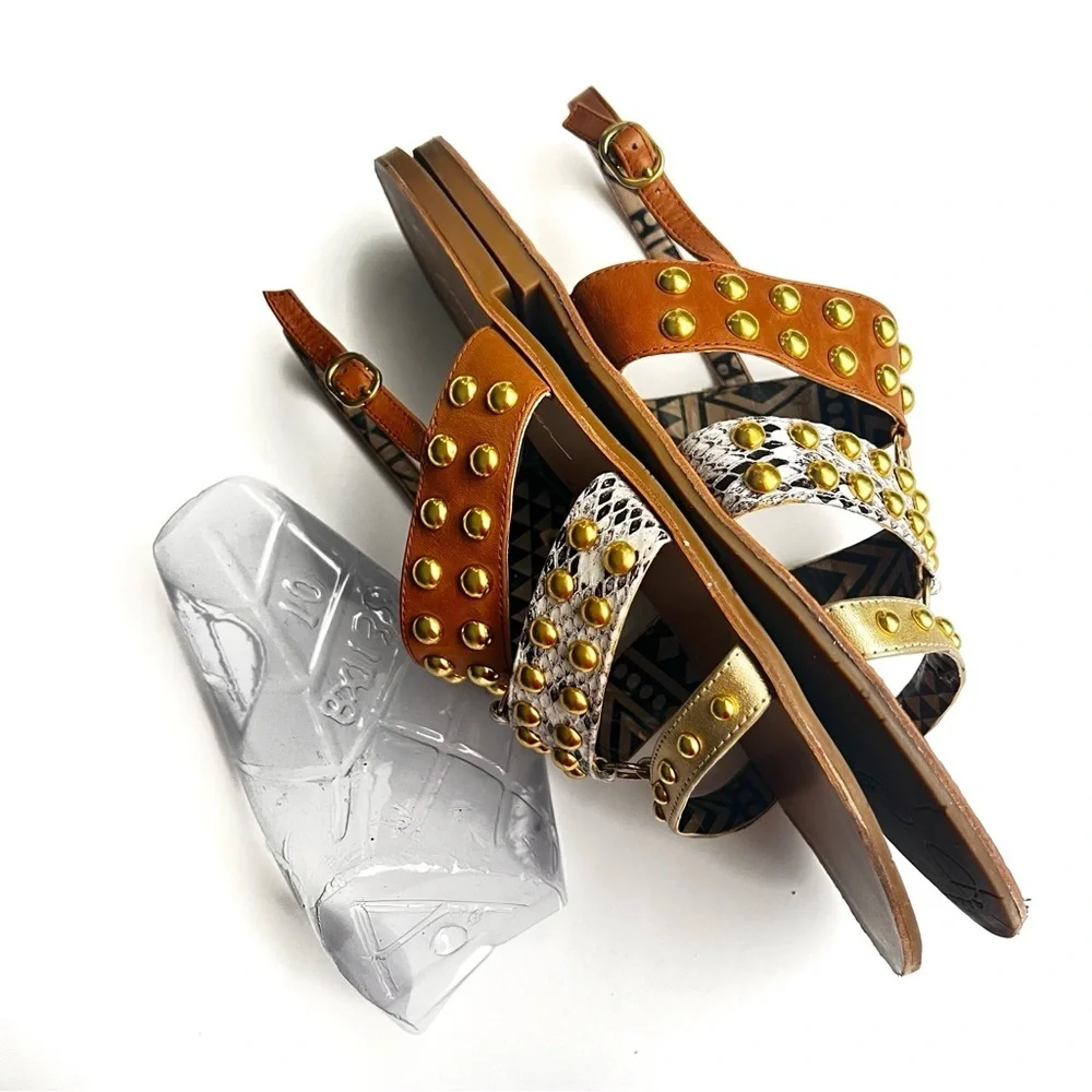 Jessica Simpson dressy flat sandals KARI studded Gold Combo New Metallic sz 10 - Picture 6 of 14